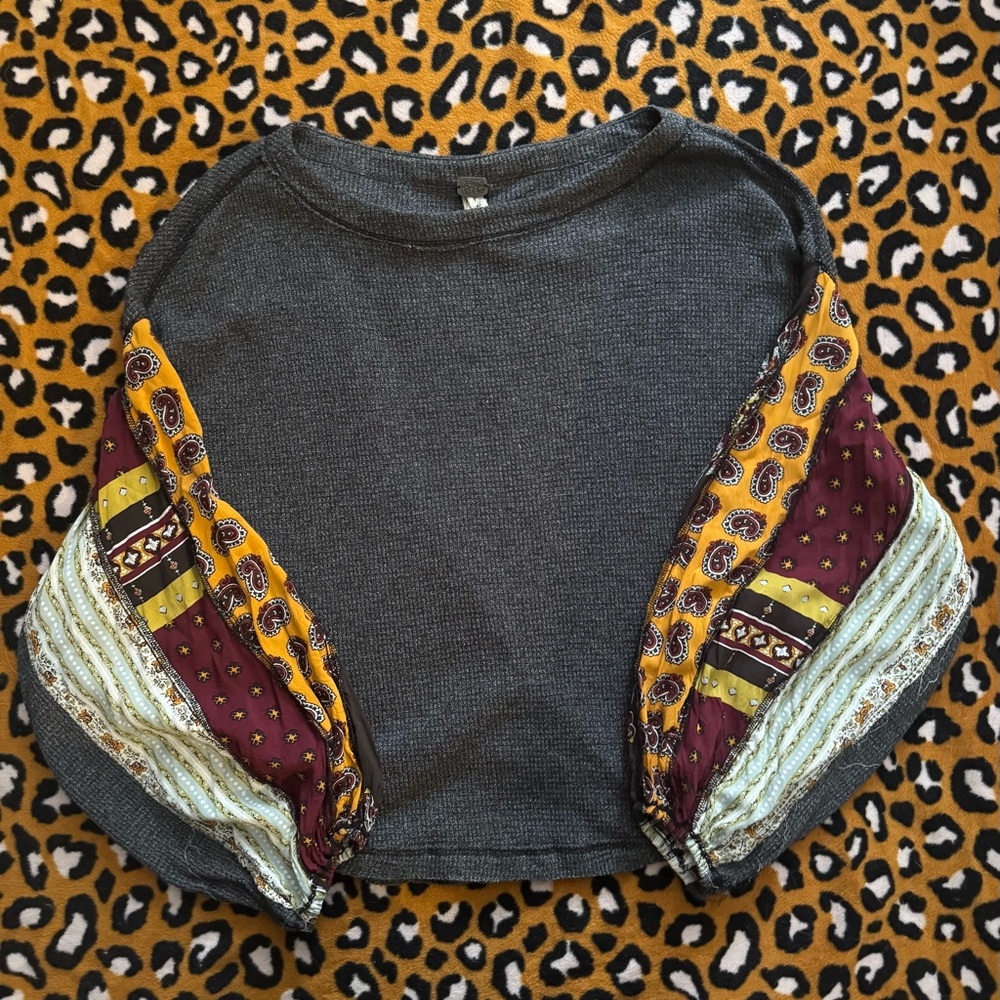 We The Free Blossom Thermal Patchwork Balloon Sleeve Top